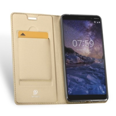 Nokia 7 Plus „Dux Ducis“ Skin sērijas zelta ādas atvērams maciņš / Vacins.lv