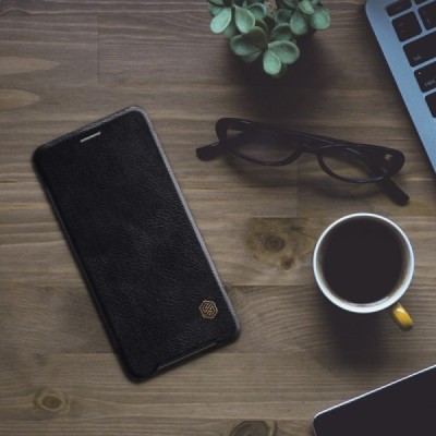 Greznais „Nillkin“ Qin sērijas ādas atvērams melns Sony Xperia XZ2 Compact maciņš / Vacins.lv