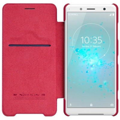 Greznais „Nillkin“ Qin sērijas ādas atvērams sarkans Sony Xperia XZ2 Compact maciņš / Vacins.lv