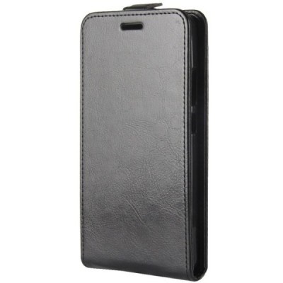 Nokia 7 Plus klasisks ādas vertikāli atvēramais melns maciņš / Vacins.lv