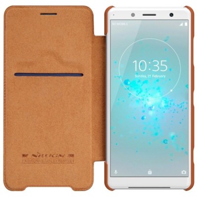 Greznais „Nillkin“ Qin sērijas ādas atvērams brūns Sony Xperia XZ2 Compact maciņš / Vacins.lv