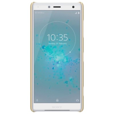Nillkin Frosted Shield Sony Xperia XZ2 Compact auksinis plastikinis dėklas + apsauginė ekrano plėvelė / Priedai.lt