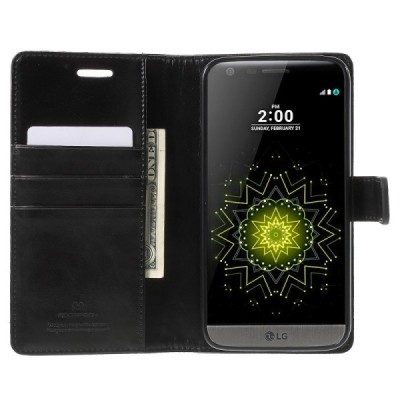 Mercury Blue Moon atverčiamas LG G5 (H850) juodas odinis dėklas - piniginė / Priedai.lt