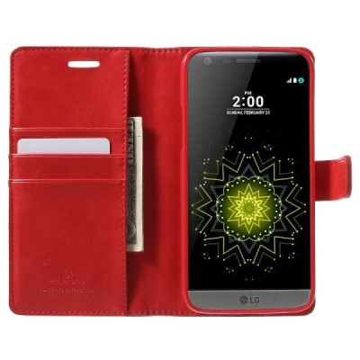 Mercury Blue Moon LG G5 (H850) atvērams sarkans ādas maciņš - maks / Vacins.lv