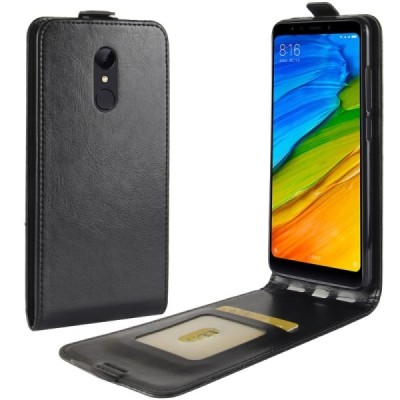 Xiaomi Redmi 5 vertikaliai atverčiamas juodas odinis dėklas - piniginė / Priedai.lt