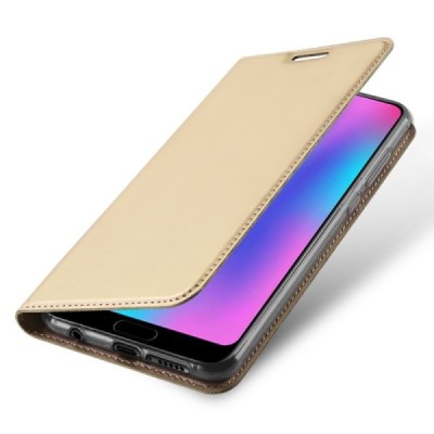 Huawei Honor 10 „Dux Ducis“ Skin sērijas zelta ādas atvērams maciņš / Vacins.lv
