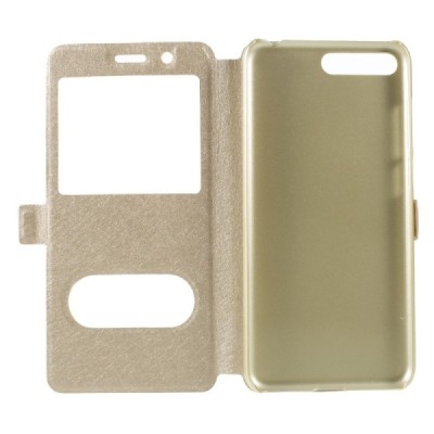 Huawei Y6 2018 ir Huawei Honor 7A dual window atverčiamas auksinis dėklas / Priedai.lt