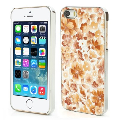 Oranžinis, vasariškas plastikinis Apple iPhone SE (5, 5s) dėklas išmargintas gėlėmis / Priedai.lt