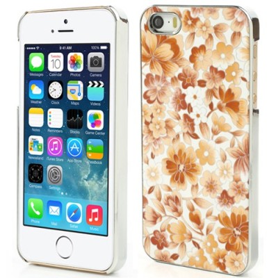 Oranžinis, vasariškas plastikinis Apple iPhone SE (5, 5s) dėklas išmargintas gėlėmis / Priedai.lt