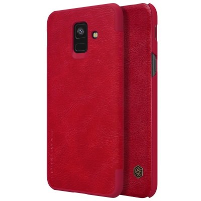 Greznais „Nillkin“ Qin sērijas ādas atvērams sarkans Samsung Galaxy A6 2018 (A600F) maciņš / Vacins.lv
