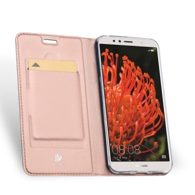 Huawei Y6 2018 (Honor 7A) „Dux Ducis“ Skin sērijas rozs ādas atvērams maciņš / Vacins.lv