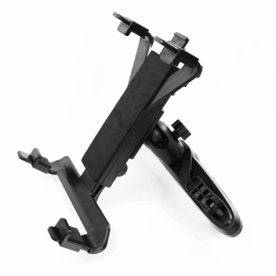 Juodas automobilinis planšetės laikiklis tvirtinamas prie galvos atlošo / Priedai.lt