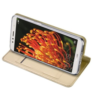 „Dux Ducis“ Skin serijos Huawei Y6 2018 (Honor 7A) auksinis odinis atverčiamas dėklas / Priedai.lt