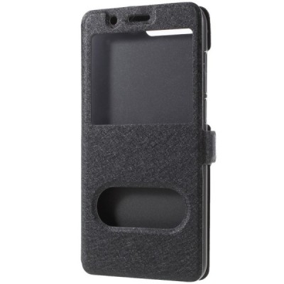 Huawei Y6 2018 un Huawei Honor 7A dual window atvēramais melns maciņš / Vacins.lv