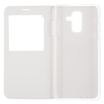 Samsung Galaxy A6+ 2018 (A605F) balts atvēramais maciņš ar lodziņu / Vacins.lv