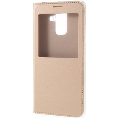 Samsung Galaxy A6+ 2018 (A605F) zelta atvēramais maciņš ar lodziņu / Vacins.lv