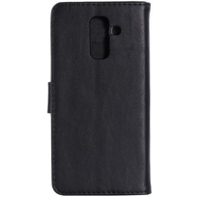 Samsung Galaxy A6+ 2018 (A605F) atverčiamas juodas odinis retro dėklas - piniginė / Priedai.lt