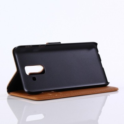 Samsung Galaxy A6+ 2018 (A605F) atverčiamas šviesiai rudas odinis retro dėklas - piniginė / Priedai.lt