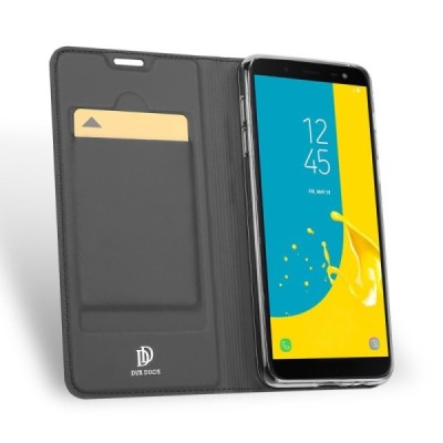 „Dux Ducis“ Skin serijos Samsung Galaxy J6 2018 (J600) juodas odinis atverčiamas dėklas / Priedai.lt