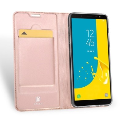 Samsung Galaxy J6 2018 (J600) „Dux Ducis“ Skin sērijas rozs ādas atvērams maciņš / Vacins.lv