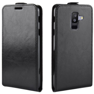 Samsung Galaxy A6+ 2018 (A605F) vertikaliai atverčiamas juodas odinis dėklas - piniginė / Priedai.lt