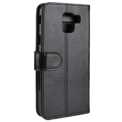 Samsung Galaxy J6 2018 (J600) atvēramais ādas melns maciņš (maks) / Vacins.lv