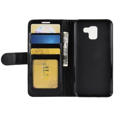 Samsung Galaxy J6 2018 (J600) atvēramais ādas melns maciņš (maks) / Vacins.lv