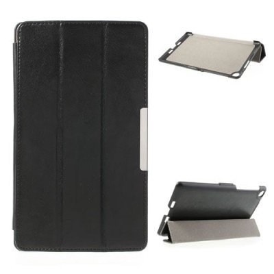 Asus Nexus 7 (2013) klasisks ādas vertikāli atvēramais melns futrālis / Vacins.lv