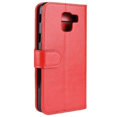 Samsung Galaxy J6 2018 (J600) atverčiamas raudonas odinis dėklas - piniginė / Priedai.lt