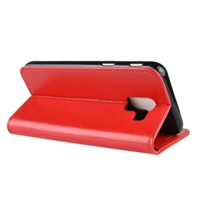 Samsung Galaxy J6 2018 (J600) atverčiamas raudonas odinis dėklas - piniginė / Priedai.lt