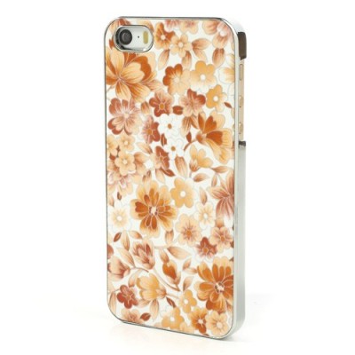 Oranžinis, vasariškas plastikinis Apple iPhone SE (5, 5s) dėklas išmargintas gėlėmis / Priedai.lt