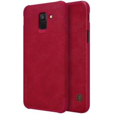 Greznais „Nillkin“ Qin sērijas ādas atvērams sarkans Samsung Galaxy J6 2018 (J600) maciņš / Vacins.lv