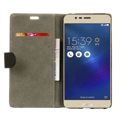 Asus Zenfone 3 Max (ZC520TL) „Crazy Horse“ atverčiamas juodas odinis dėklas - piniginė / Priedai.lt