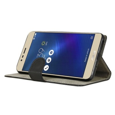 Asus Zenfone 3 Max (ZC520TL) „Crazy Horse“ atverčiamas juodas odinis dėklas - piniginė / Priedai.lt