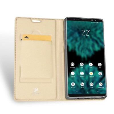 Samsung Galaxy Note 9 (N960F) „Dux Ducis“ Skin sērijas zelta ādas atvērams maciņš / Vacins.lv