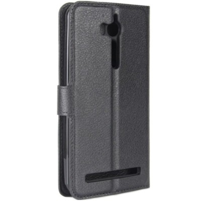 Asus Zenfone Go (ZB552KL) atvēramais melns ādas „Litchi“ futrālis - maciņš / Vacins.lv