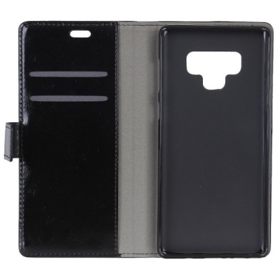 Samsung Galaxy Note 9 (N960F) atvēramais ādas melns maciņš (maks) / Vacins.lv