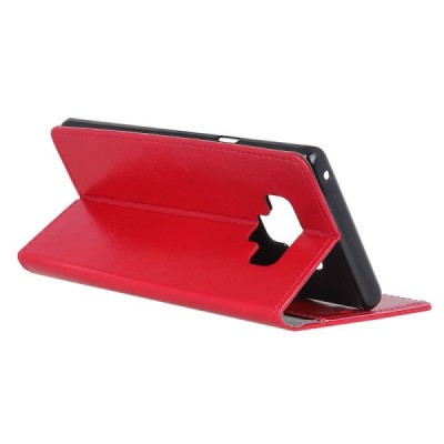 Samsung Galaxy Note 9 (N960F) atverčiamas raudonas odinis dėklas - piniginė / Priedai.lt