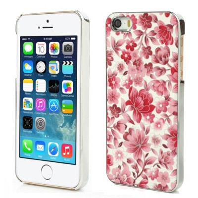 Raudonas, vasariškas plastikinis Apple iPhone SE (5, 5s) dėklas išmargintas gėlėmis / Priedai.lt