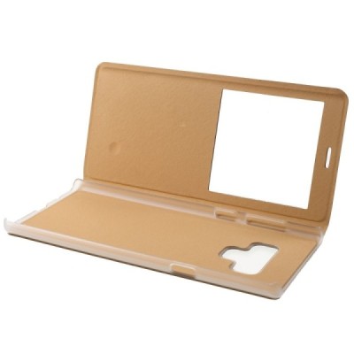 Samsung Galaxy Note 9 (N960F) auksinis odinis atverčiamas dėklas su langeliu / Priedai.lt