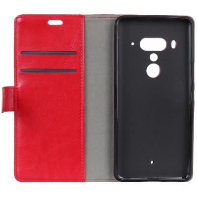 HTC U12 Plus atverčiamas raudonas odinis dėklas - piniginė / Priedai.lt