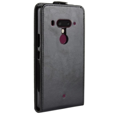 HTC U12 Plus klasisks ādas vertikāli atvēramais melns maciņš / Vacins.lv