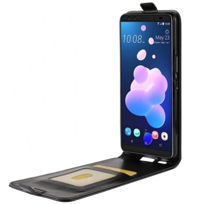 HTC U12 Plus klasisks ādas vertikāli atvēramais melns maciņš / Vacins.lv