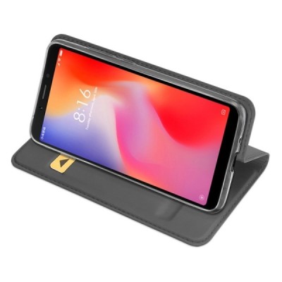 Xiaomi Redmi 6 „Dux Ducis“ Skin sērijas melns ādas atvērams maciņš / Vacins.lv