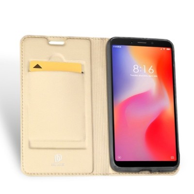 Xiaomi Redmi 6 „Dux Ducis“ Skin sērijas zelta ādas atvērams maciņš / Vacins.lv