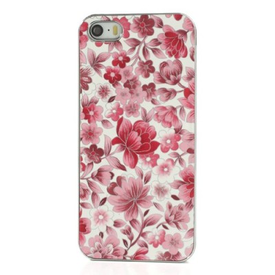 Raudonas, vasariškas plastikinis Apple iPhone SE (5, 5s) dėklas išmargintas gėlėmis / Priedai.lt