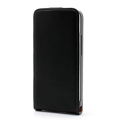HTC One M7 klasisks ādas vertikāli atvēramais melns futrālis / Vacins.lv