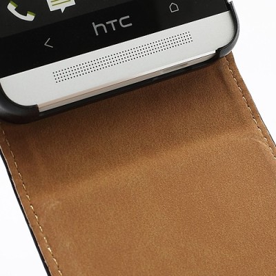 HTC One M7 klasisks ādas vertikāli atvēramais melns futrālis / Vacins.lv