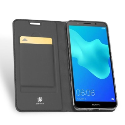 Huawei Y5 2018 (Honor 7S) „Dux Ducis“ Skin sērijas melns ādas atvērams maciņš / Vacins.lv