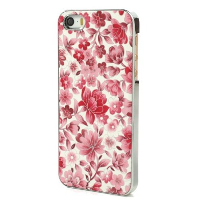 Raudonas, vasariškas plastikinis Apple iPhone SE (5, 5s) dėklas išmargintas gėlėmis / Priedai.lt